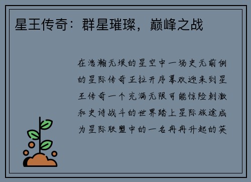 星王传奇：群星璀璨，巅峰之战